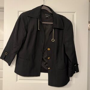 NWOT Doncaster cropped sleeve black jacket size 12. Gold buttons and chain. Silk